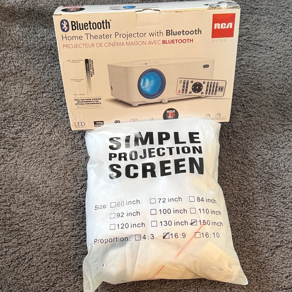 RCA Bluetooth RPJ104 Wireless LCD Projector with Screen
